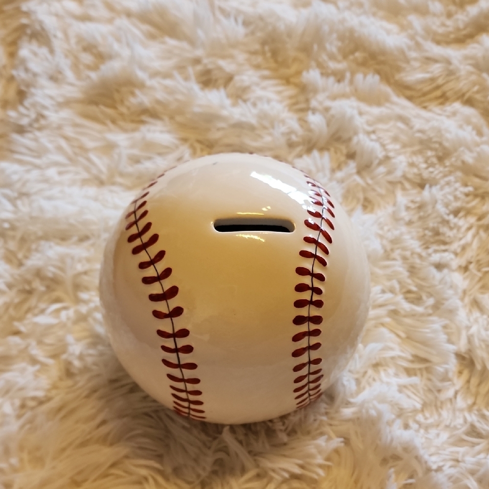 Ceramic Piggy Bank, Ball Coin Money Bank, Sports Themed Baseball Shaped Coin